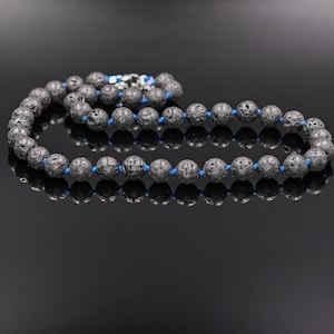 Men&#39;s Black Lava Necklace Choker Necklace Beaded Necklace Gift for Men Lava Stone Necklace Gemstone Necklace Short Necklace Black Necklace