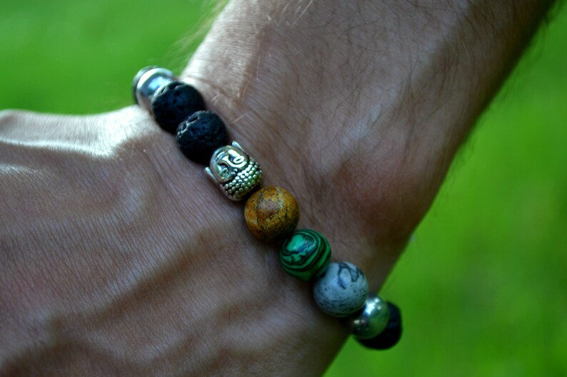 Men/'s Chakra Bracelet Buddha Head Bracelet Lava Stone Bracelet Jasper Bracelet Yoga Bracelet Gift for Men Malachite Bracelet Beaded Bracelet