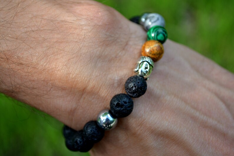 Men/'s Chakra Bracelet Buddha Head Bracelet Lava Stone Bracelet Jasper Bracelet Yoga Bracelet Gift for Men Malachite Bracelet Beaded Bracelet