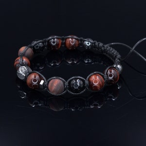 Rotes Tigerauge Geflochtenes Armband für Männer Herren Armband aus Stahlperlen Geschenk für Männer Verstellbares Makramee Edelstein Armband Vatertagsgeschenk Bild 5