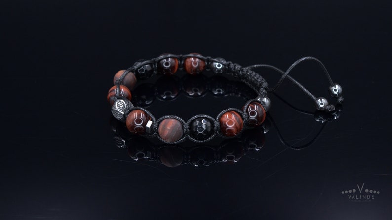 Rotes Tigerauge Geflochtenes Armband für Männer Herren Armband aus Stahlperlen Geschenk für Männer Verstellbares Makramee Edelstein Armband Vatertagsgeschenk Bild 5