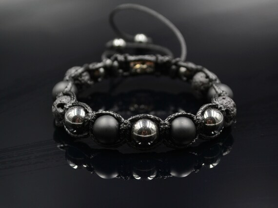 Herren Männer Armband Edelsteine handgefertigt Onyx /& Lavastein