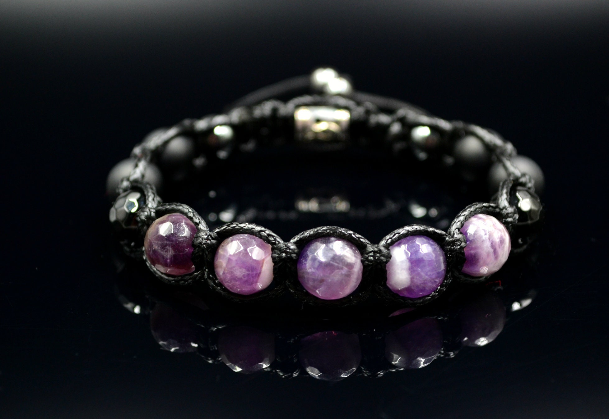 Men's Faceted Amethyst Bracelet Crystal Jewelry Black | Etsy