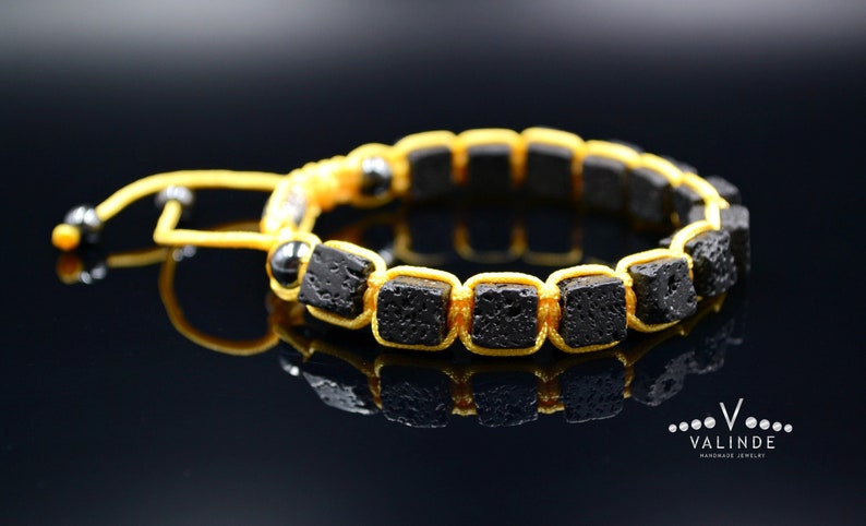 Men/'s Cube Lava Stone Bracelet Gift for Men Square Bracelet Black Lava Bracelet Macrame Adjustable Bracelet Volcanic Beads Bracelet