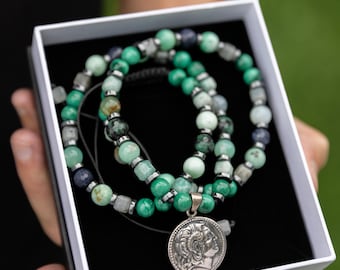Alexander the Great Silver Pendant Necklace - Chrysoprase Malachite Sapphire Ruby Necklace - One of a kind Necklace - Ancient Greek Necklace