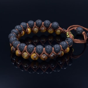 Men's Lava Stone Bracelet Double Row Bracelet Tiger's - Etsy