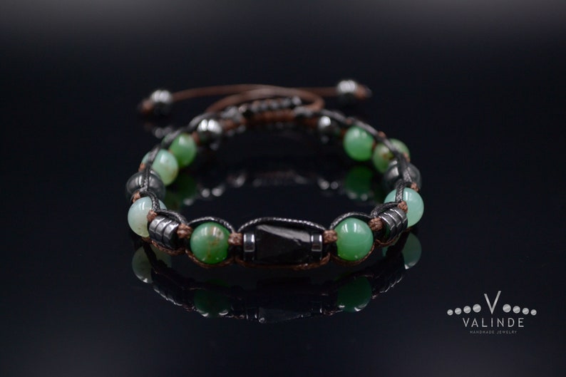 Herren Chrysopras Armband / Schwarzes Turmalit Perlenarmband / Verstellbares Edelstein Armband / Natürliches Grünes Chrysopras Perlenarmband image 5