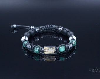 Men's Genuine Emerald Bracelet - Citrine Bead Bracelet - Gift for Men - Adjustable Crystal Bracelet - Black Onyx & Jade Bracelet for Men