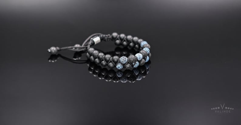 Double Macrame Bracelet Men's Bracelet Gemstone Bracelet Lava Stone Bracelet Beaded Bracelet Macrame Bracelet Frost Agate Bracelet Armband image 2