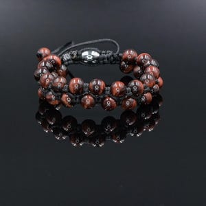 Pulsera doble de ojo de tigre rojo, pulsera de macramé ajustable con cuentas de piedras preciosas para hombre, regalo para hombre, pulsera de ojo de tigre, pulsera de piedra