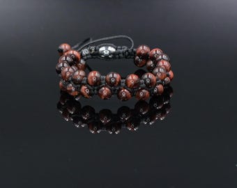 Red Tiger's Eye Double Bracelet, Men's Gemstone Beaded Adjustable Macrame Bracelet, Gift for Men, Tiger Eye Bracelet, Stone Bracelet