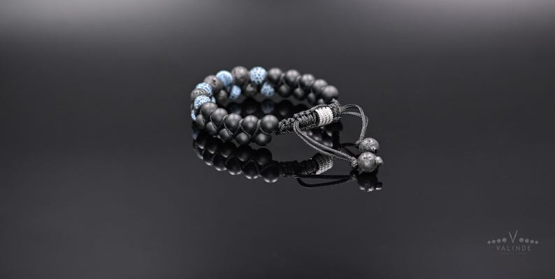 Double Macrame Bracelet Men's Bracelet Gemstone Bracelet Lava Stone Bracelet Beaded Bracelet Macrame Bracelet Frost Agate Bracelet Armband image 3