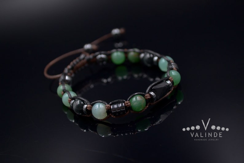 Herren Chrysopras Armband / Schwarzes Turmalit Perlenarmband / Verstellbares Edelstein Armband / Natürliches Grünes Chrysopras Perlenarmband image 3