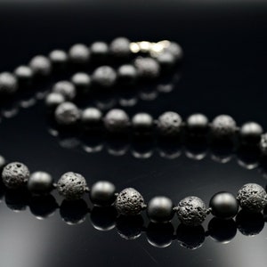Men&#39;s Gemstone Onyx Necklace Choker Necklace Lava Stone Necklace Black Beaded Necklace Gift for Men Knotted Necklace Short Necklace For Men