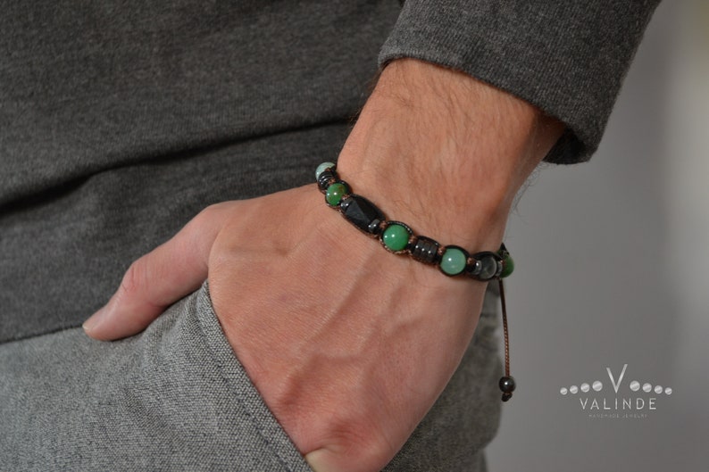 Herren Chrysopras Armband / Schwarzes Turmalit Perlenarmband / Verstellbares Edelstein Armband / Natürliches Grünes Chrysopras Perlenarmband image 10