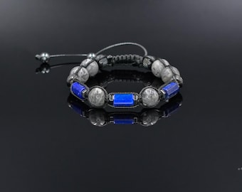 Blue Lapis Lazuli Jasper Gemstone Bracelet for Men, Gift for Men, Adjustable Braided Bracelet
