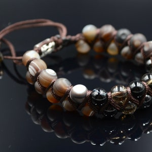 Men's Bracelet Double Crystal Bracelet Agate Bracelet Beaded Bracelet Gemstone Bracelet Smoky Quartz Bracelet Gift for Men Stone Bracelet image 4