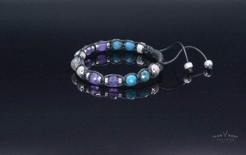 Men's Amethyst Apatite Crystal Bracelet, Labradorite Steel Beaded Bracelet, Gift for Men, Adjustable Macrame Braided Bracelet, Men's Gift image 8
