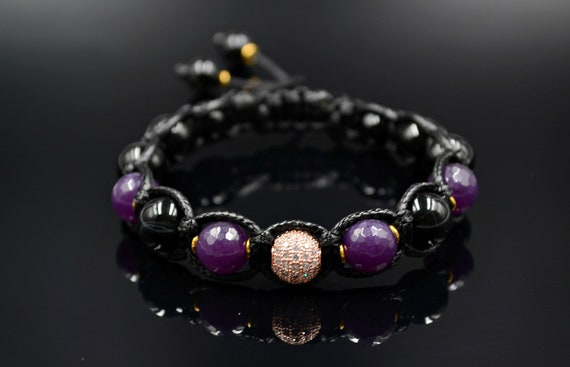 Men's Agate Bracelet CZ Bracelet Gift for Men Beaded Bracelet Gemstone Bracelet Purple Bead Bracelet Agate Bead Bracelet Macrame Bracelet