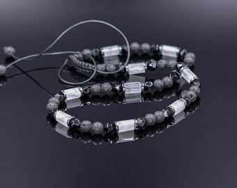 Men's Black Lava Stone & Rock Crystal Necklace, Natural Agate Beaded Jewelry, Spiritual Protection Necklace, Father's Day Gift