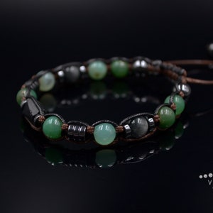 Herren Chrysopras Armband / Schwarzes Turmalit Perlenarmband / Verstellbares Edelstein Armband / Natürliches Grünes Chrysopras Perlenarmband image 4