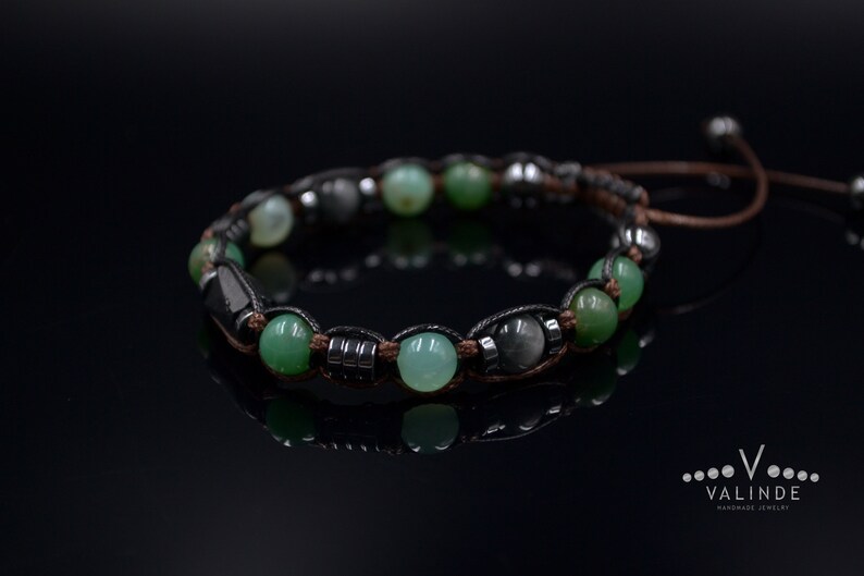 Herren Chrysopras Armband / Schwarzes Turmalit Perlenarmband / Verstellbares Edelstein Armband / Natürliches Grünes Chrysopras Perlenarmband image 4