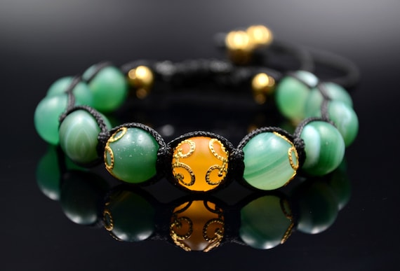 Herren Grün Impression Edelstein Perlen Shamballa Armband für Männer verstellbar 