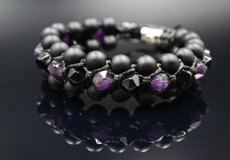 Men's Amethyst Crystal Bracelet 3 Row Stone Bracelet Agate | Etsy