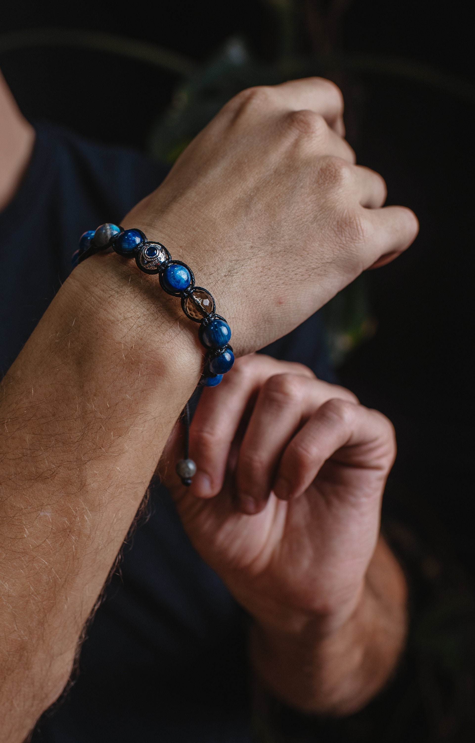 Men's Kyanite Gemstone Bracelet 925 Silver Bead Bracelet