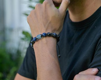 Men's Sapphire Topaz Bracelet, Kyanite Tourmaline Beaded Bracelet for Men, Luxury Wisdom Healing Crystal, Precious Stone Gift for Husband