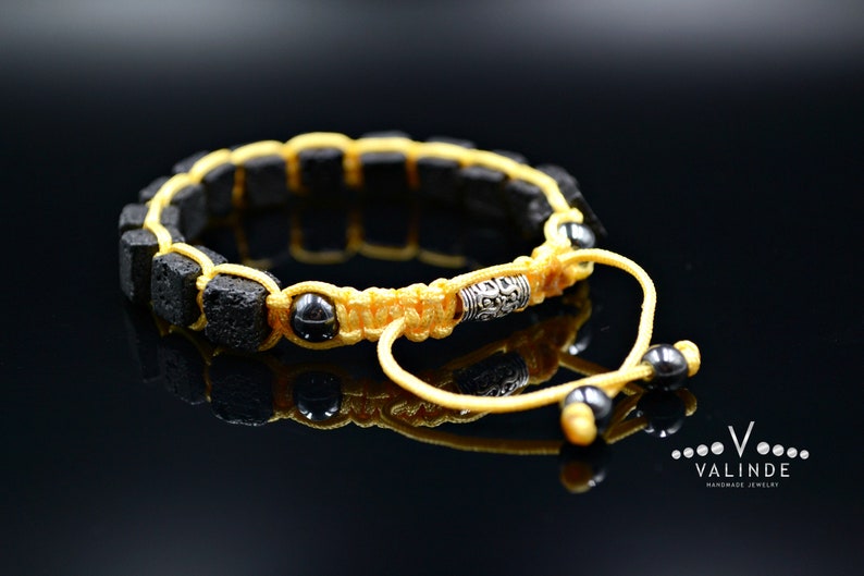 Men/'s Cube Lava Stone Bracelet Gift for Men Square Bracelet Black Lava Bracelet Macrame Adjustable Bracelet Volcanic Beads Bracelet