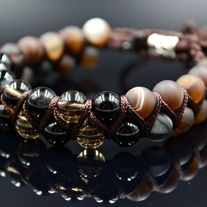 Men's Bracelet Double Crystal Bracelet Agate Bracelet Beaded Bracelet Gemstone Bracelet Smoky Quartz Bracelet Gift for Men Stone Bracelet image 2