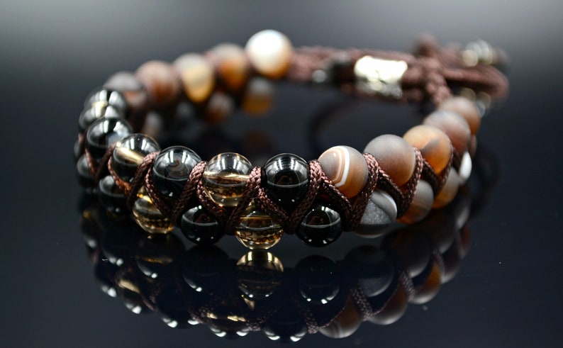 Men's Bracelet Double Crystal Bracelet Agate Bracelet Beaded Bracelet Gemstone Bracelet Smoky Quartz Bracelet Gift for Men Stone Bracelet image 2