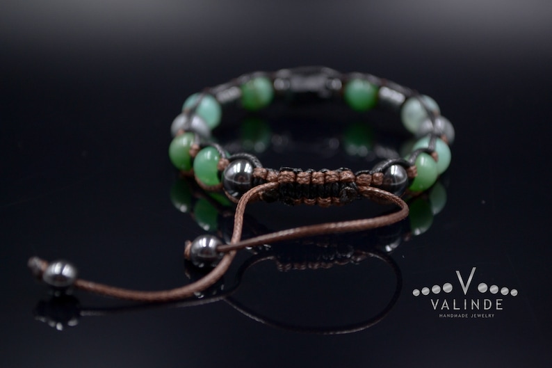 Herren Chrysopras Armband / Schwarzes Turmalit Perlenarmband / Verstellbares Edelstein Armband / Natürliches Grünes Chrysopras Perlenarmband image 8