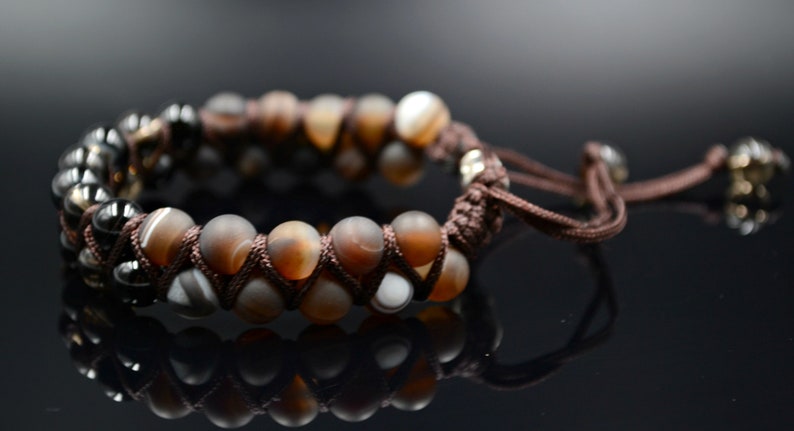 Men's Bracelet Double Crystal Bracelet Agate Bracelet Beaded Bracelet Gemstone Bracelet Smoky Quartz Bracelet Gift for Men Stone Bracelet image 5