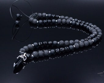 Mannen Agaat hanger ketting - zwarte lava steen onyx kraal ketting - verstelbare korte ketting - cadeau voor mannen - zwarte agaat ketting