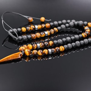 Men's Tiger's Eye Arrow Pendant Necklace Long Beaded Necklace Black Onyx Necklace Lava Stone Necklace Hematite Necklace Gift for Men