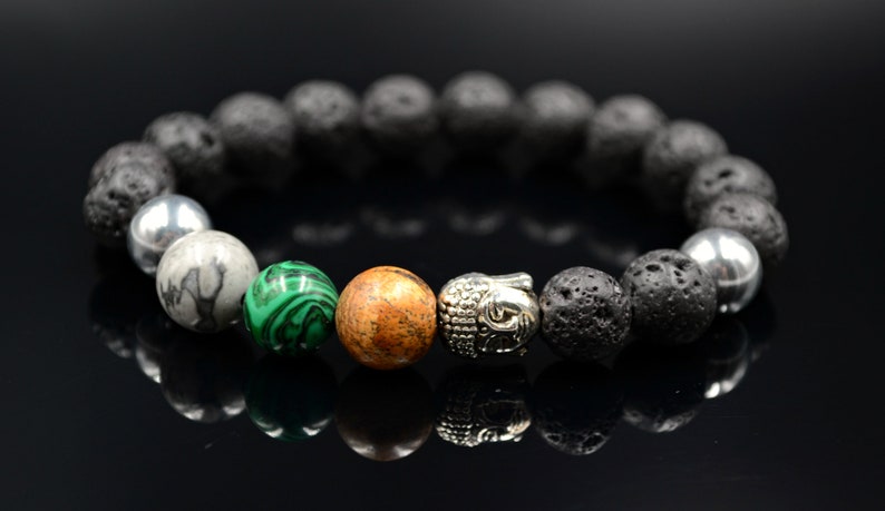 Men/'s Chakra Bracelet Buddha Head Bracelet Lava Stone Bracelet Jasper Bracelet Yoga Bracelet Gift for Men Malachite Bracelet Beaded Bracelet