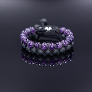 Amethyst Black Onyx Braided Bracelet Men, Men&#39;s Adjustable Double Row Bracelet, Gift for Him, Father&#39;s Day Gift, Crystal Beads Bracelet