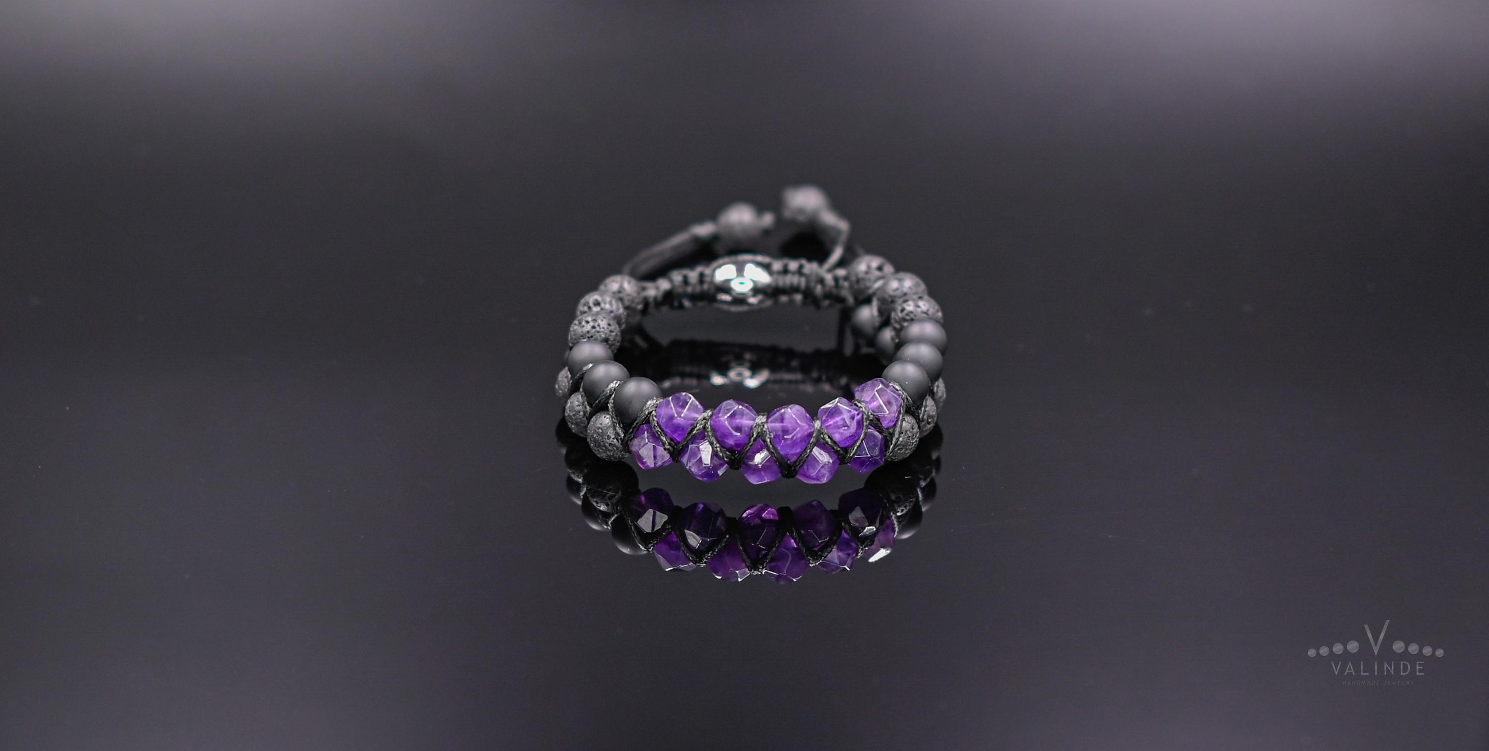 thumbnail image 2 of Pretty Natural 8/10/12mm Brazil Amethyst Round Bead Stretchy Bracelet – 7.5 Inches – Purple 2 of 4