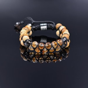 Herren Citrin Jaspis zweireihig verstellbares Armband, Vatertagsgeschenk, Makramee geflochtenes Armband, Quarzkristall Armband, Geschenk für Männer
