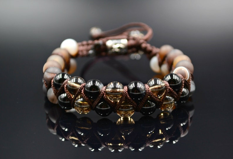 Men's Bracelet Double Crystal Bracelet Agate Bracelet Beaded Bracelet Gemstone Bracelet Smoky Quartz Bracelet Gift for Men Stone Bracelet image 1