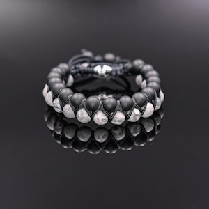 Bracelet homme double Bracelet jaspe onyx Bracelet macramé Bracelet de perles Bracelet pierres précieuses Cadeau pour homme Bracelet double rang