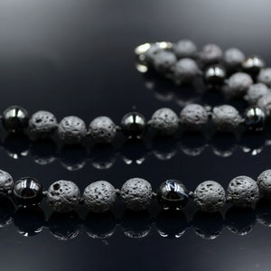 Men&#39;s Black Beaded Necklace Agate Necklace Gift for Men Choker Necklace Lava Stone Necklace Gemstone Necklace Short Crystal Necklace For Men