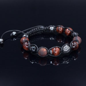 Rotes Tigerauge Geflochtenes Armband für Männer Herren Armband aus Stahlperlen Geschenk für Männer Verstellbares Makramee Edelstein Armband Vatertagsgeschenk Bild 3