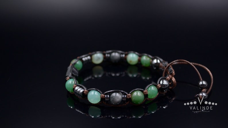 Herren Chrysopras Armband / Schwarzes Turmalit Perlenarmband / Verstellbares Edelstein Armband / Natürliches Grünes Chrysopras Perlenarmband image 7