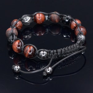 Rotes Tigerauge Geflochtenes Armband für Männer Herren Armband aus Stahlperlen Geschenk für Männer Verstellbares Makramee Edelstein Armband Vatertagsgeschenk Bild 6