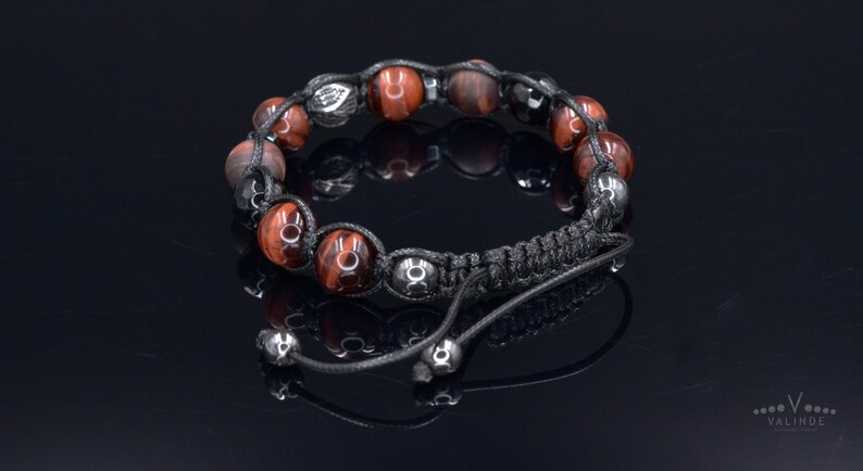 Rotes Tigerauge Geflochtenes Armband für Männer Herren Armband aus Stahlperlen Geschenk für Männer Verstellbares Makramee Edelstein Armband Vatertagsgeschenk Bild 6