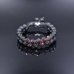 Men's Garnet Bracelet Double Row  Macrame Bracelet Black Onyx Bracelet Gift for Man Agate Bracelet Double Bracelet for Man Men's Gift