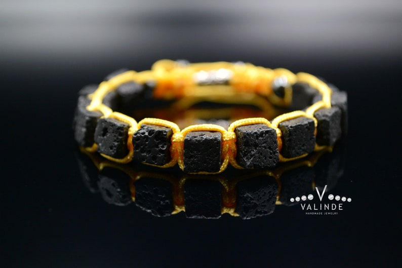Men/'s Cube Lava Stone Bracelet Gift for Men Square Bracelet Black Lava Bracelet Macrame Adjustable Bracelet Volcanic Beads Bracelet